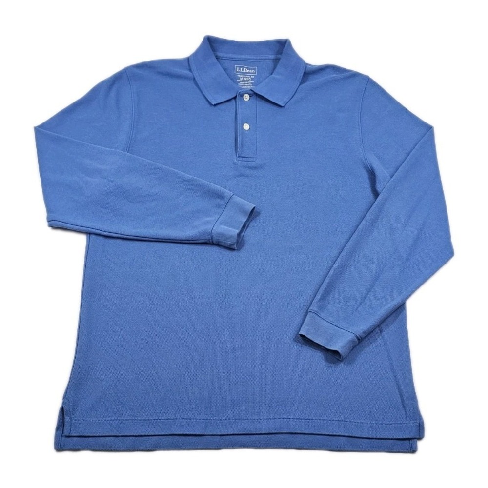 L L Bean Traditional Fit Mens‎ M Reg Long Sleeve Blue Quality Polo Shirt 300459
